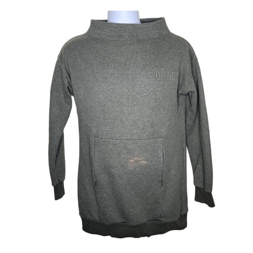 Gymshark Long Sleeve High Neck Fleece Lined Pullover Sweatshirt Womens S Gray